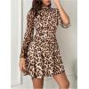 image:imageMakeMeChic Womens Mesh Leopard Print Mock Neck Bell Sleeve Mini Dress Lettuce Trim Short DressesBrown