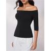 image:imageMakeMeChic Womens Off The Shoulder Tops Half Sleeve T Shirts Fitted Going Out Y2k Crop TopBlack