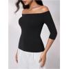 image:imageMakeMeChic Womens Off The Shoulder Tops Half Sleeve T Shirts Fitted Going Out Y2k Crop TopBlack