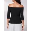 image:imageMakeMeChic Womens Off The Shoulder Tops Half Sleeve T Shirts Fitted Going Out Y2k Crop TopBlack