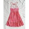 image:imageMakeMeChic Womens Paisley Print Halter Tie Back Sleeveless Ruched A Line Mini DressHot Pink