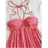 image:imageMakeMeChic Womens Paisley Print Halter Tie Back Sleeveless Ruched A Line Mini DressHot Pink