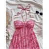 image:imageMakeMeChic Womens Paisley Print Halter Tie Back Sleeveless Ruched A Line Mini DressRed