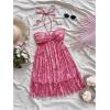 image:imageMakeMeChic Womens Paisley Print Halter Tie Back Sleeveless Ruched A Line Mini DressRed