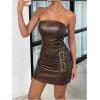 image:imageMakeMeChic Womens Party PU Leather Mini Dress Strapless Summer Vintage Tube Top Short DressesBrown