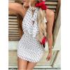 image:imageMakeMeChic Womens Polka Dots Halter Mini Dress Tie Backless Ruched Straight Hem Short DressesWhite