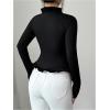 image:imageMakeMeChic Womens Rhinestone Bow Knot T Shirt Mock Neck Long Sleeve Ruffle Trim Tee TopBlack