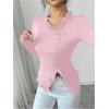 image:imageMakeMeChic Womens Rhinestone Bow Knot T Shirt Mock Neck Long Sleeve Ruffle Trim Tee TopPink