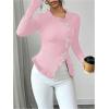 image:imageMakeMeChic Womens Rhinestone Bow Knot T Shirt Mock Neck Long Sleeve Ruffle Trim Tee TopPink