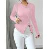 image:imageMakeMeChic Womens Rhinestone Bow Knot T Shirt Mock Neck Long Sleeve Ruffle Trim Tee TopPink