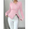 image:imageMakeMeChic Womens Rhinestone Bow Knot T Shirt Mock Neck Long Sleeve Ruffle Trim Tee TopPink