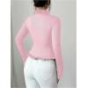 image:imageMakeMeChic Womens Rhinestone Bow Knot T Shirt Mock Neck Long Sleeve Ruffle Trim Tee TopPink