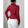 image:imageMakeMeChic Womens Rhinestone Bow Knot T Shirt Mock Neck Long Sleeve Ruffle Trim Tee TopRed