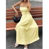 image:imageMakeMeChic Womens Ruched Strapless Tube Dress Drawstring Side Shirred Summer Maxi DressesYellow
