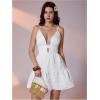 image:imageMakeMeChic Womens Spaghetti Strap Backless Cami Dress Cut Out Ruffle Tiered A Line Summer Mini Dresses SundressWhite