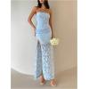 image:imageMakeMeChic Womens Strapless Tube Tops Dress Jacquard Ruched Split Bodycon Cocktail Maxi DressesBlue