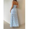 image:imageMakeMeChic Womens Strapless Tube Tops Dress Jacquard Ruched Split Bodycon Cocktail Maxi DressesBlue