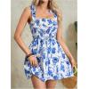 image:imageMakeMeChic Womens Summer Floral Mini Dress Shirred Tie Shoulder Sleeveless A Line Short Cami SundressesMulticolor D