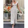 image:imageMakeMeChic Womens Summer Striped Heart Print Maxi Dress Ruffle Sleeve Button Down Shirred DressesMulticolor