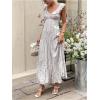 image:imageMakeMeChic Womens Summer Striped Heart Print Maxi Dress Ruffle Sleeve Button Down Shirred DressesMulticolor