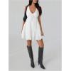 image:imageMakeMeChic Womens V Neck Flowy Ruffle Dress Backless Summer Swing Short DressesWhite