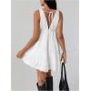 image:imageMakeMeChic Womens V Neck Flowy Ruffle Dress Backless Summer Swing Short DressesWhite