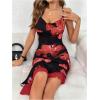 image:imageMakeMeChic Womens Wedding Guest Dresses Floral Sleeveless Ruched Bodycon Asymmetric Hem Midi DressBlack and Red
