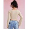 image:imageMakeMeChic Womens Wrap Front Ruched Tee Shirt Bell Sleeve Sweetheart Neck Rib Knitted Crop TopApricot