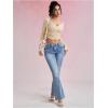 image:imageMakeMeChic Womens Wrap Front Ruched Tee Shirt Bell Sleeve Sweetheart Neck Rib Knitted Crop TopApricot