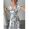 image:imageMakeMeChic Womens Wrap V Neck Maxi Dress Ruffle Cap Sleeve Shirred Flowy Summer Long DressesWhite and Black