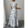image:imageMakeMeChic Womens Wrap V Neck Maxi Dress Ruffle Cap Sleeve Shirred Flowy Summer Long DressesWhite and Black