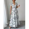 image:imageMakeMeChic Womens Wrap V Neck Maxi Dress Ruffle Cap Sleeve Shirred Flowy Summer Long DressesWhite and Black