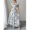 image:imageMakeMeChic Womens Wrap V Neck Maxi Dress Ruffle Cap Sleeve Shirred Flowy Summer Long DressesWhite and Black