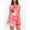 image:imageMakeMeChic Womens Y2K Floral Halter Dress Criss Cross Open Back Sleeveless Party Mini Dresses with 3D FlowerMulticolor