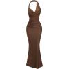 image:imageMakeMeChic Womens Cowl Neck Maxi Dress Halter Backless Bodycon Cocktail Maxi DressesBrown