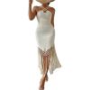 image:imageMakeMeChic Womens Criss Cross Halter Dress Backless Fringe Bodycon Beach DressesApricot