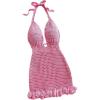 image:imageMakeMeChic Womens Crochet Halter Dress Deep V Neck Tie Backless Hollow Out Bodycon Mini DressesPink
