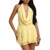 image:imageMakeMeChic Womens Draped Front Halter Dress Tie Open Back Tiered Ruffle Mini DressesYellow