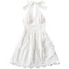 image:imageMakeMeChic Womens Eyelet Embroidery Halter Dress Backless Tiered Ruffle A Line Shirred Mini DressesWhite