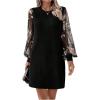 image:imageMakeMeChic Womens Fall Long Sleeve Floral Sheer Dress Wedding Guest Mesh Crew Neck Lace Black Mini DressesBlack