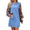 image:imageMakeMeChic Womens Fall Long Sleeve Floral Sheer Dress Wedding Guest Mesh Crew Neck Lace Black Mini DressesBlue