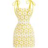 image:imageMakeMeChic Womens Floral Embroidery Tie Shoulder Cami Dress Bodycon Summer Mini DressesYellow
