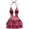 image:imageMakeMeChic Womens Halter Dresses Tie Dye Tiered Ruffle Backless Summer Beach Mini DressMulticolor