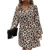 image:imageMakeMeChic Womens Leopard Print Dress Casual Cheetah Print Long Sleeve Shift DressMulticolor