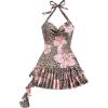 image:imageMakeMeChic Womens Leopard Print Floral Halter Dress Draped Tiered Ruffle Bodycon Y2k Mini Dresses Multicolor XSmall