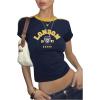 image:imageMakeMeChic Womens Letter Print T Shirt Fitted Short Sleeve Y2K Jersey Crop Tops