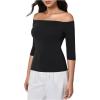 image:imageMakeMeChic Womens Off The Shoulder Tops Half Sleeve T Shirts Fitted Going Out Y2k Crop TopBlack