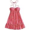 image:imageMakeMeChic Womens Paisley Print Halter Tie Back Sleeveless Ruched A Line Mini DressHot Pink