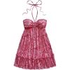 image:imageMakeMeChic Womens Paisley Print Halter Tie Back Sleeveless Ruched A Line Mini DressRed