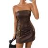 image:imageMakeMeChic Womens Party PU Leather Mini Dress Strapless Summer Vintage Tube Top Short DressesBrown